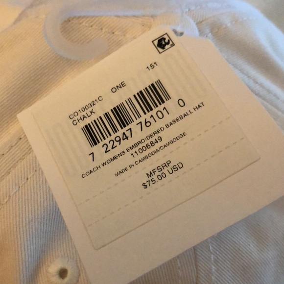 Coach 100% Cotton Embroidered Baseball Hat Color Chalk OS NWT - Picture 4 of 14